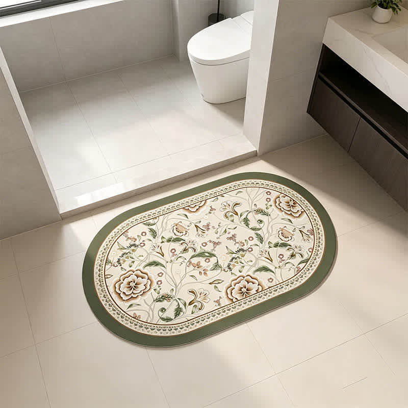 Tapis de salle de bain ovale vintage à motif botanique et floral Ownkoti - image 2