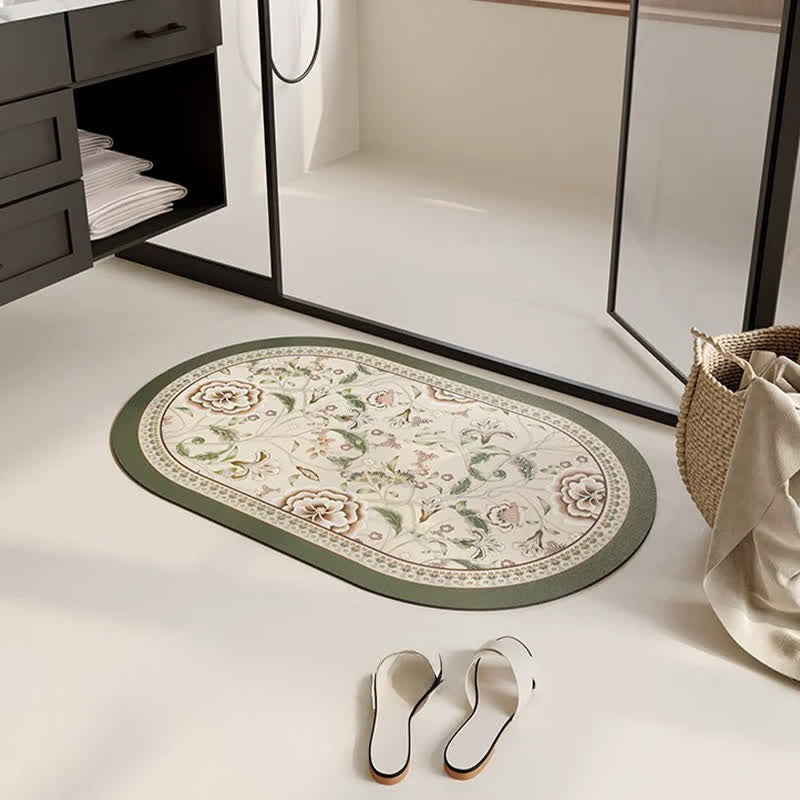 Tapis de salle de bain ovale vintage à motif botanique et floral Ownkoti - image 1