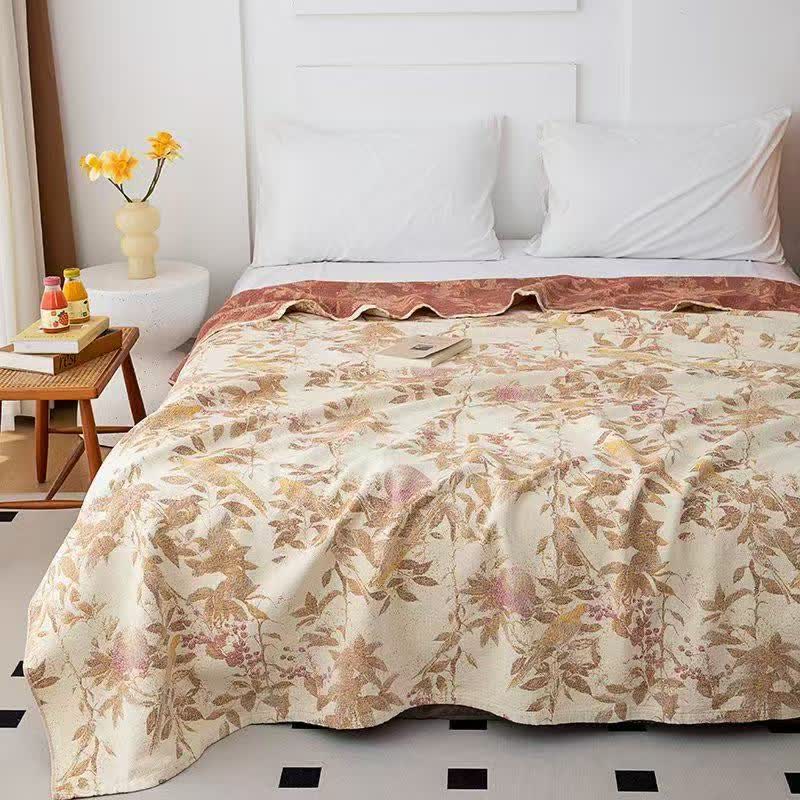 Couette en gaze de coton à motif botanique floral, oiseaux et feuilles d'Ownkoti - Reine - image 0