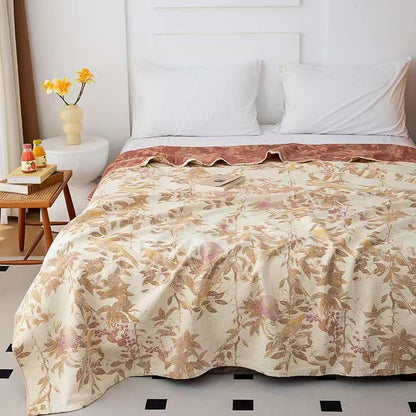 Couette en gaze de coton à motif botanique floral, oiseaux et feuilles d'Ownkoti - Reine - image 0