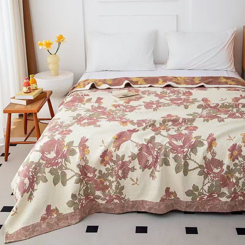 Couette en gaze de coton à motif floral rose vintage Ownkoti - Reine - image 0