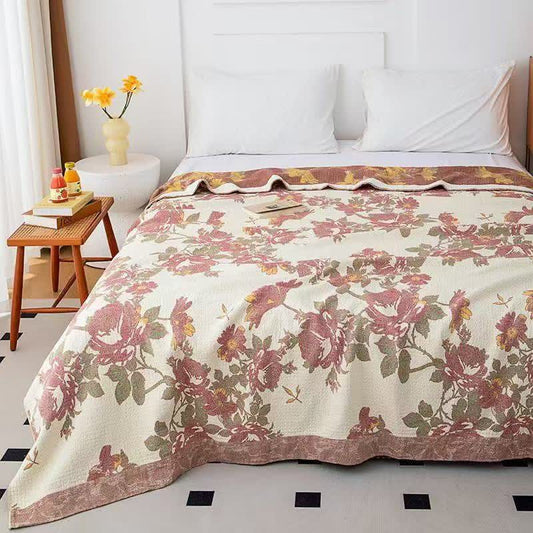 Couette en gaze de coton à motif floral rose vintage Ownkoti - Reine - image 0