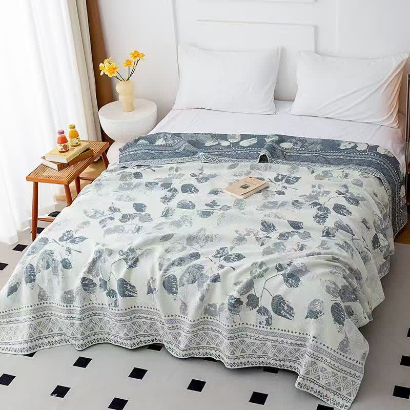 Couette en gaze de coton à imprimé feuilles bohème Ownkoti - Reine - image 0