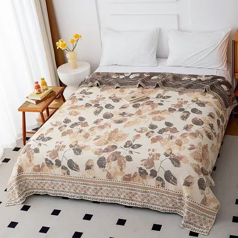 Couette en gaze de coton à motif de feuilles d'automne, style bohème Ownkoti - Reine - image 0