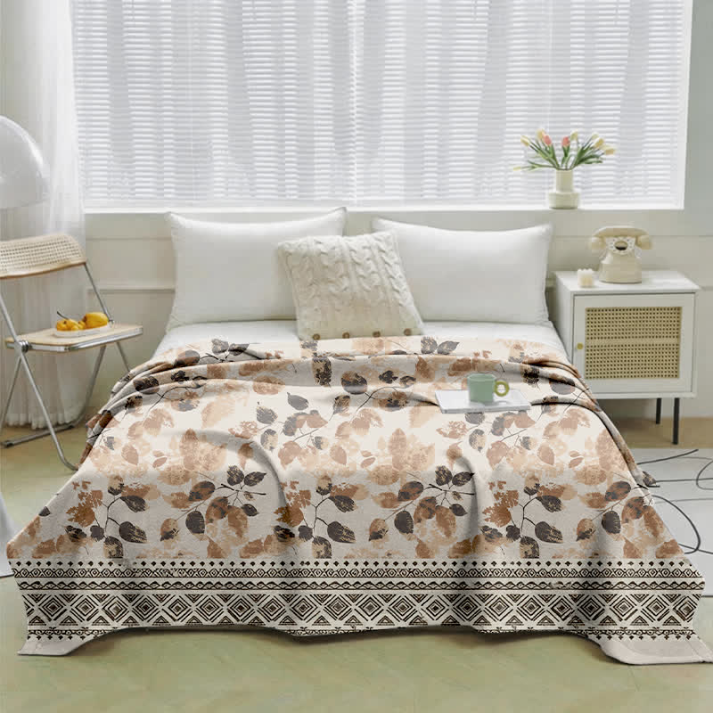 Couette en gaze de coton à motif de feuilles d'automne, style bohème Ownkoti - image 1