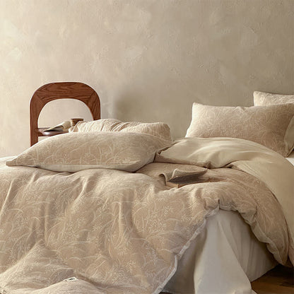 Ensemble de literie en coton jacquard botanique beige Ownkoti - image 2