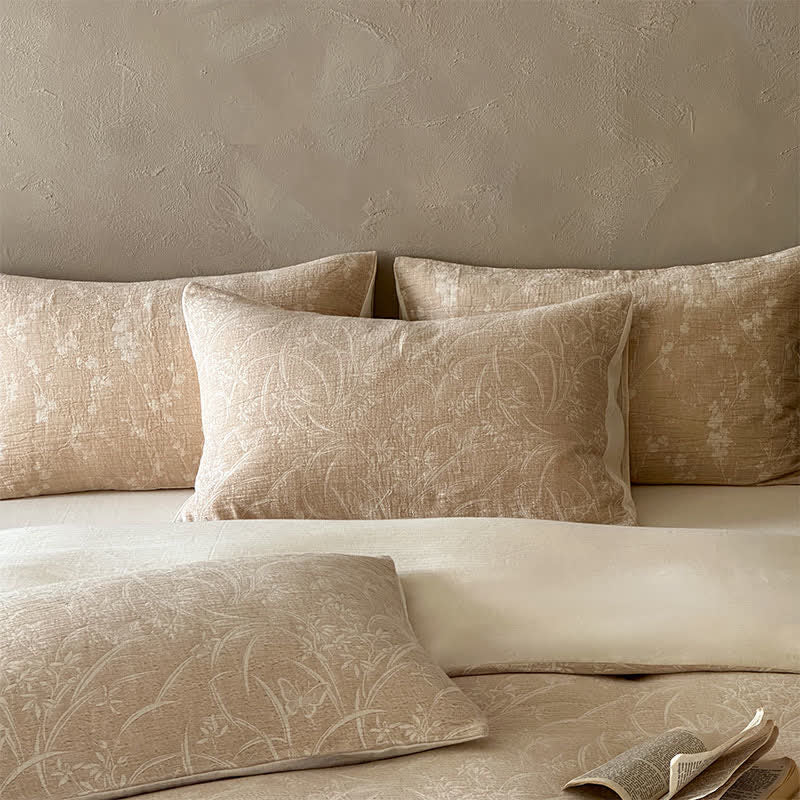 Ensemble de literie en coton jacquard botanique beige Ownkoti - image 3