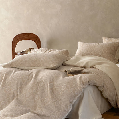 Ensemble de literie Ownkoti Camel à motif floral géométrique en coton jacquard. - image 2