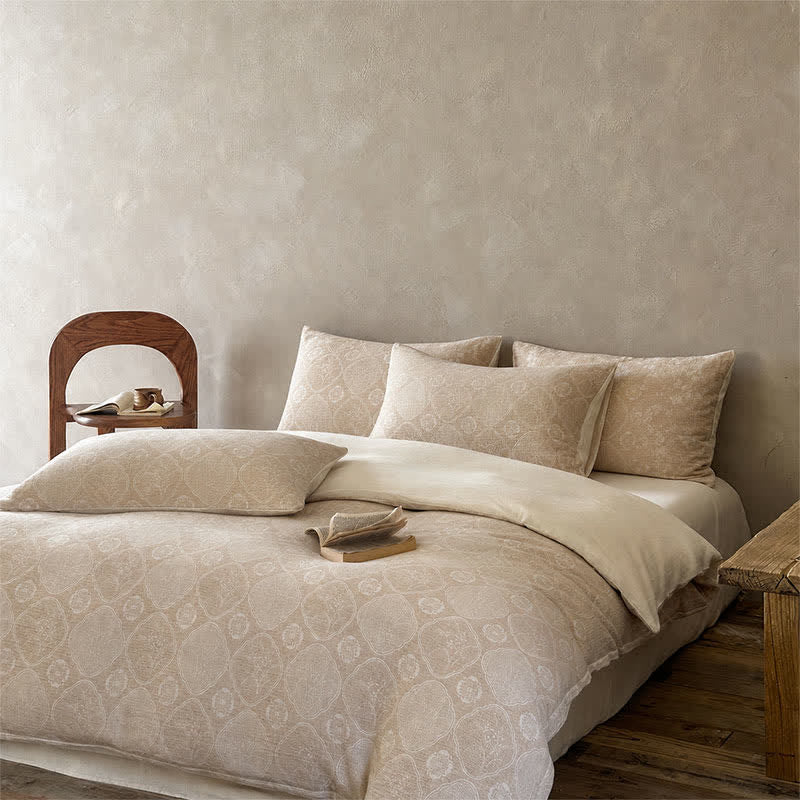 Ensemble de literie Ownkoti Camel à motif floral géométrique en coton jacquard. - image 1