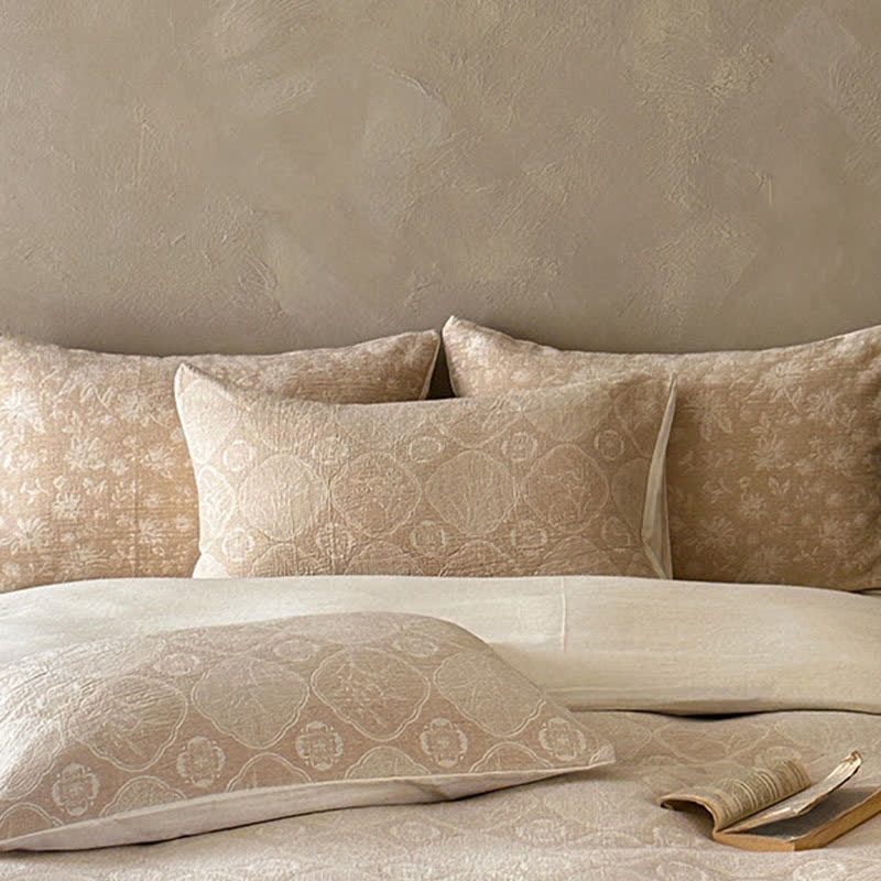 Ensemble de literie Ownkoti Camel à motif floral géométrique en coton jacquard. - image 3