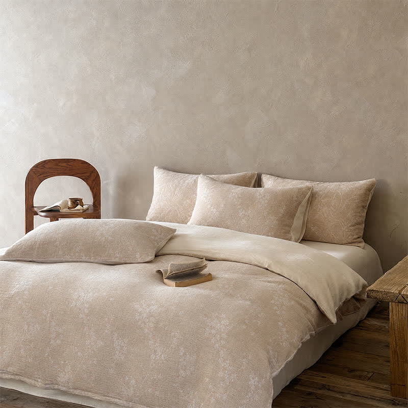 Ensemble de literie en coton jacquard à fleurs botaniques et chameau Ownkoti - image 1