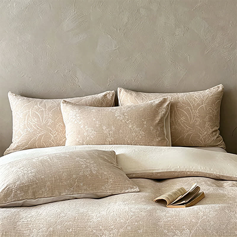 Ensemble de literie en coton jacquard à fleurs botaniques et chameau Ownkoti - image 3