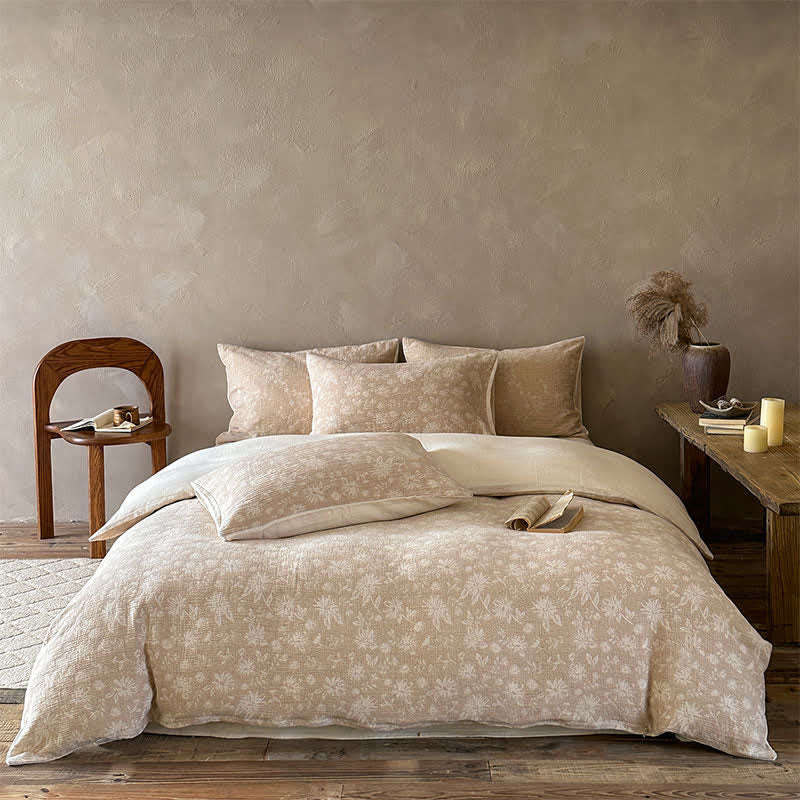 Parure de lit Ownkoti Camel en coton jacquard à motif floral délicat - Chameau - Drap-housse - Roi - image 0