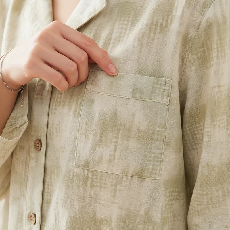 Ensemble de vêtements d'intérieur Ownkoti à boutons floraux légers et vichy subtils - image 5