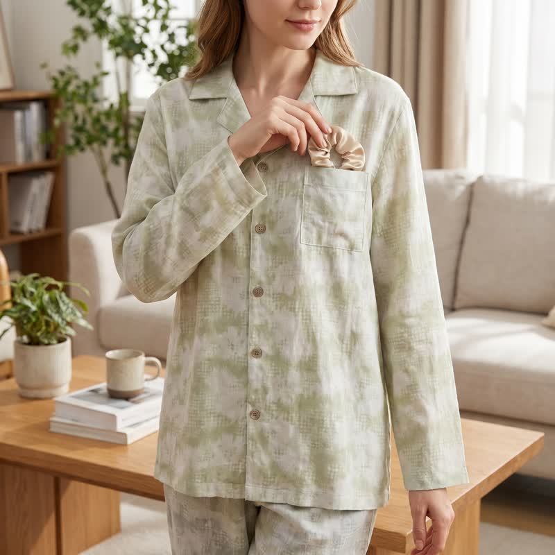 Ensemble de vêtements d'intérieur Ownkoti à boutons floraux légers et vichy subtils - image 3