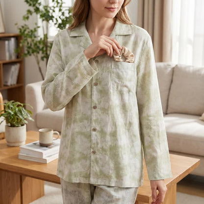 Ensemble de vêtements d'intérieur Ownkoti à boutons floraux légers et vichy subtils - image 3