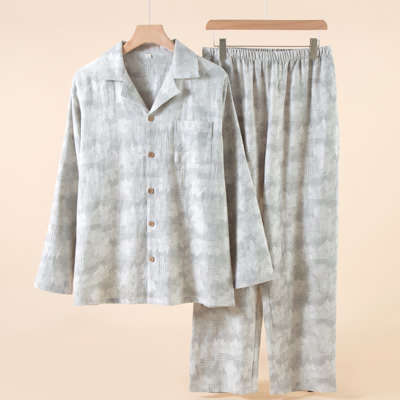 Ensemble de vêtements d'intérieur Ownkoti à boutons floraux légers et vichy subtils - Gris - 2XL - image 2
