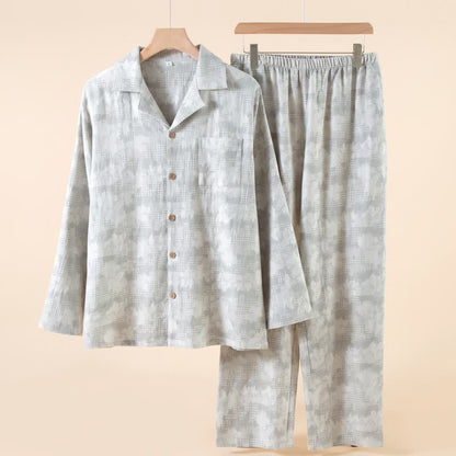 Ensemble de vêtements d'intérieur Ownkoti à boutons floraux légers et vichy subtils - Gris - 2XL - image 2