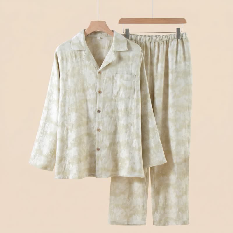 Ensemble de vêtements d'intérieur Ownkoti à boutons floraux légers et vichy subtils - Vert - 2XL - image 1