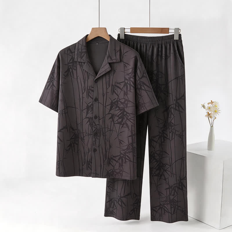Ensemble de vêtements d'intérieur Ownkoti 100 % coton à boutons en bambou foncé - Noir - 3XL - image 0