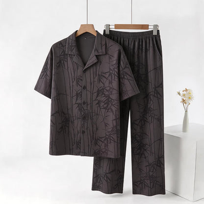Ensemble de vêtements d'intérieur Ownkoti 100 % coton à boutons en bambou foncé - Noir - 3XL - image 0