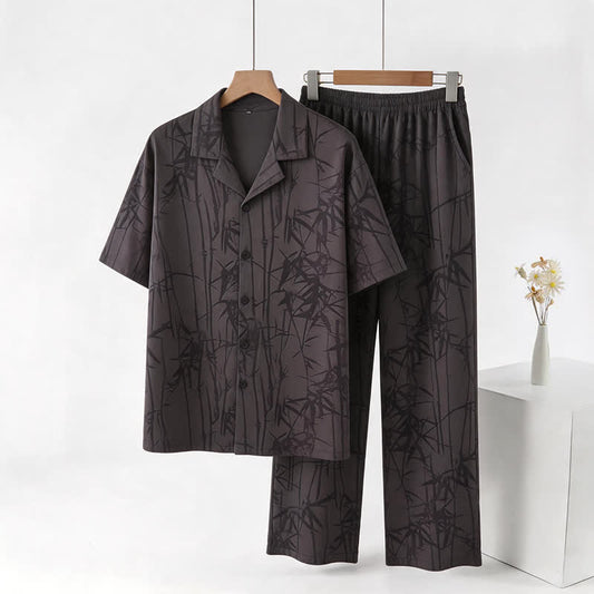 Ensemble de vêtements d'intérieur Ownkoti 100 % coton à boutons en bambou foncé - Noir - 3XL - image 0
