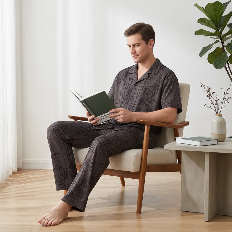 Ensemble de vêtements d'intérieur Ownkoti 100 % coton à boutons en bambou foncé - image 2