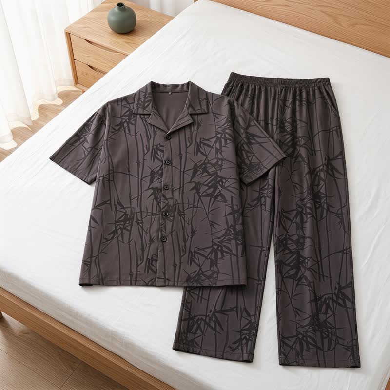 Ensemble de vêtements d'intérieur Ownkoti 100 % coton à boutons en bambou foncé - image 1