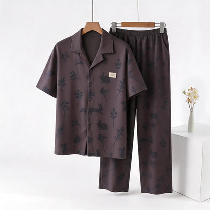 Ensemble de vêtements d'intérieur Ownkoti 100 % coton à imprimé lapin et botanique - Gris - 3XL - image 0