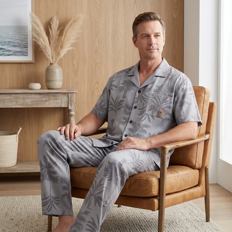 Ensemble de détente en coton Ownkoti avec boutons en palmier tropical - image 2