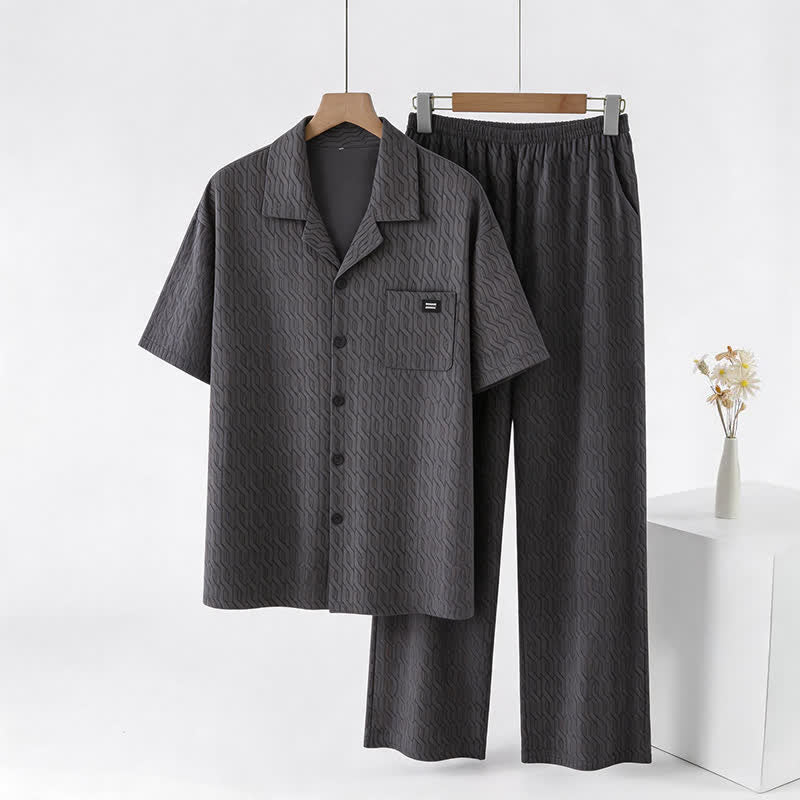 Ensemble de vêtements d'intérieur Ownkoti en coton gaufré à motif géométrique et chaîne - Gris - 3XL - image 0