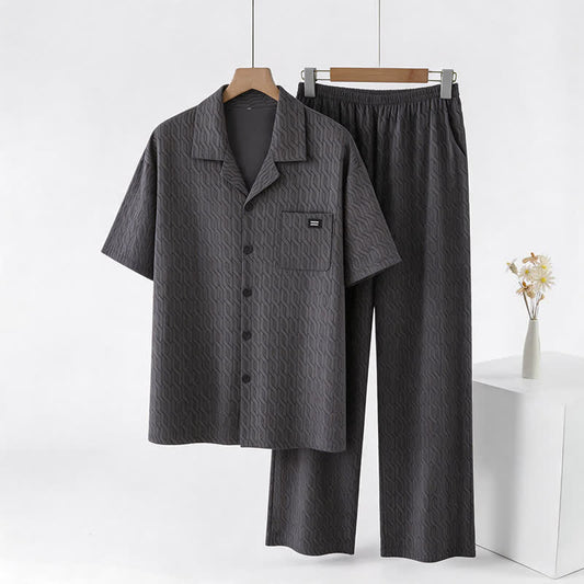 Ensemble de vêtements d'intérieur Ownkoti en coton gaufré à motif géométrique et chaîne - Gris - 3XL - image 0