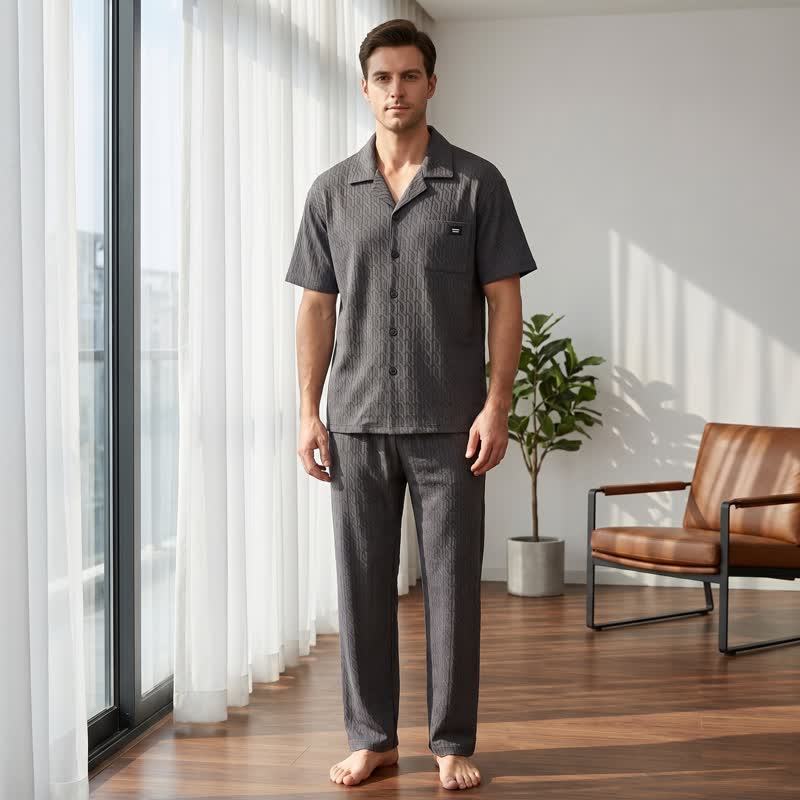 Ensemble de vêtements d'intérieur Ownkoti en coton gaufré à motif géométrique et chaîne - image 2