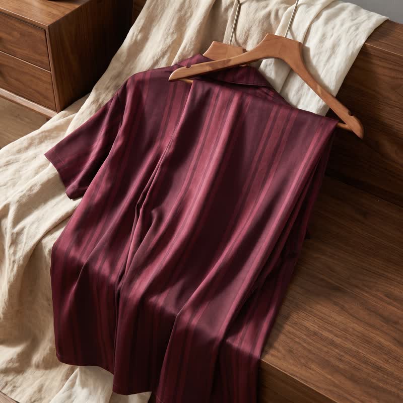 Ensemble de détente Ownkoti en coton bordeaux à rayures verticales - image 6
