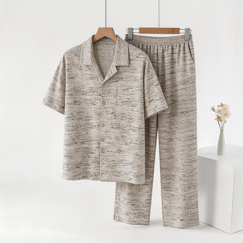 Ensemble de vêtements d'intérieur à boutons en coton chiné Ownkoti - Beige - 3XL - image 0