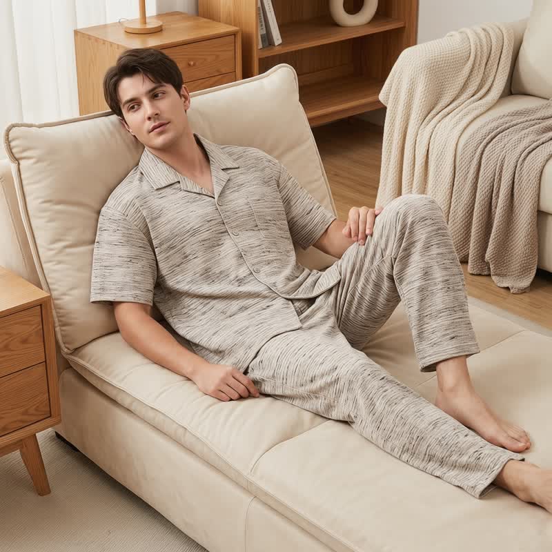 Ensemble de vêtements d'intérieur à boutons en coton chiné Ownkoti - image 3