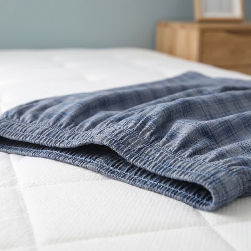 Ensemble de vêtements d'intérieur à boutons en coton à carreaux bleu-gris Ownkoti - image 6