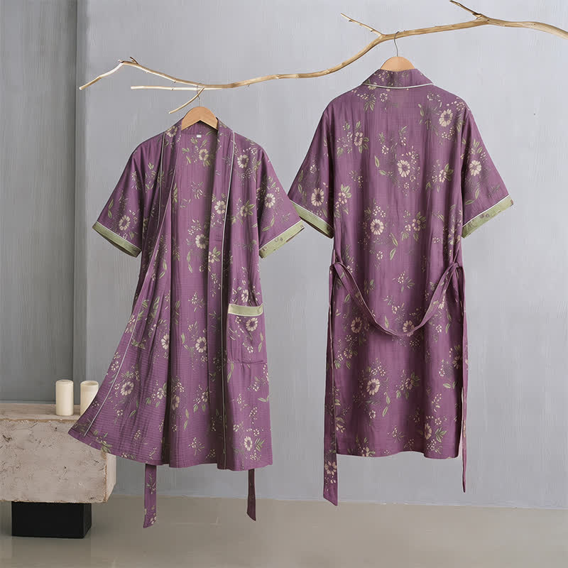Kimono vintage en coton violet à fleurs Ownkoti - image 2