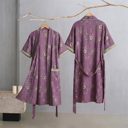 Kimono vintage en coton violet à fleurs Ownkoti - image 2