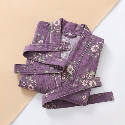 Kimono vintage en coton violet à fleurs Ownkoti - image 3