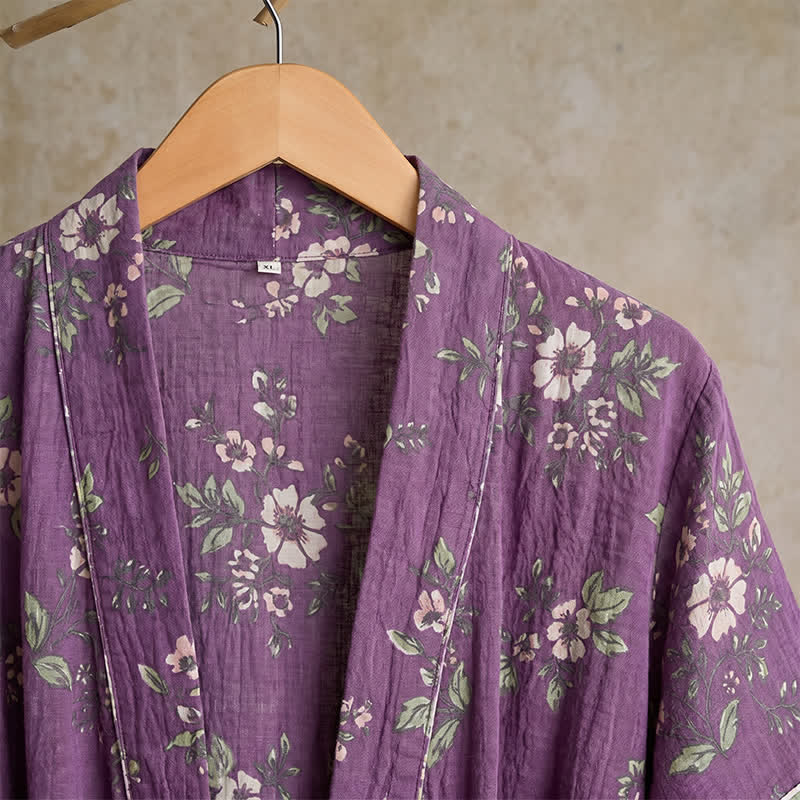 Kimono vintage en coton violet à fleurs Ownkoti - image 4