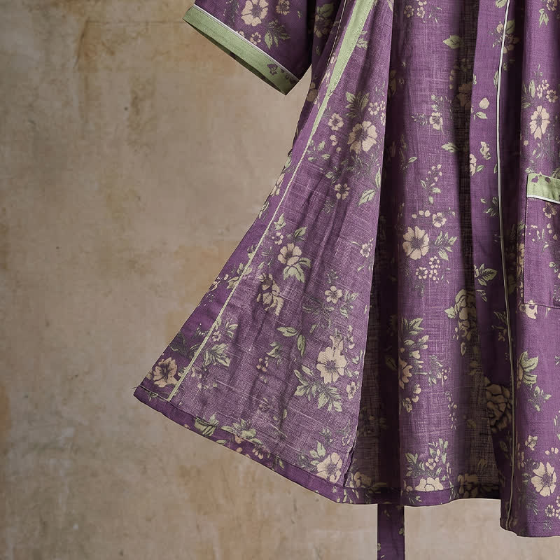 Kimono vintage en coton violet à fleurs Ownkoti - image 5
