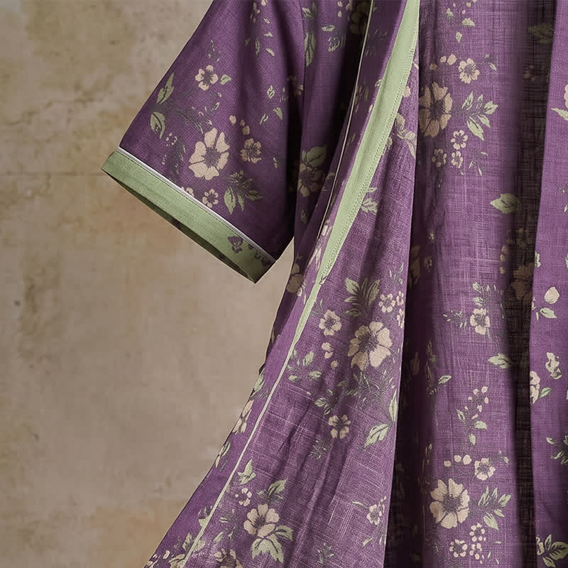 Kimono vintage en coton violet à fleurs Ownkoti - image 6