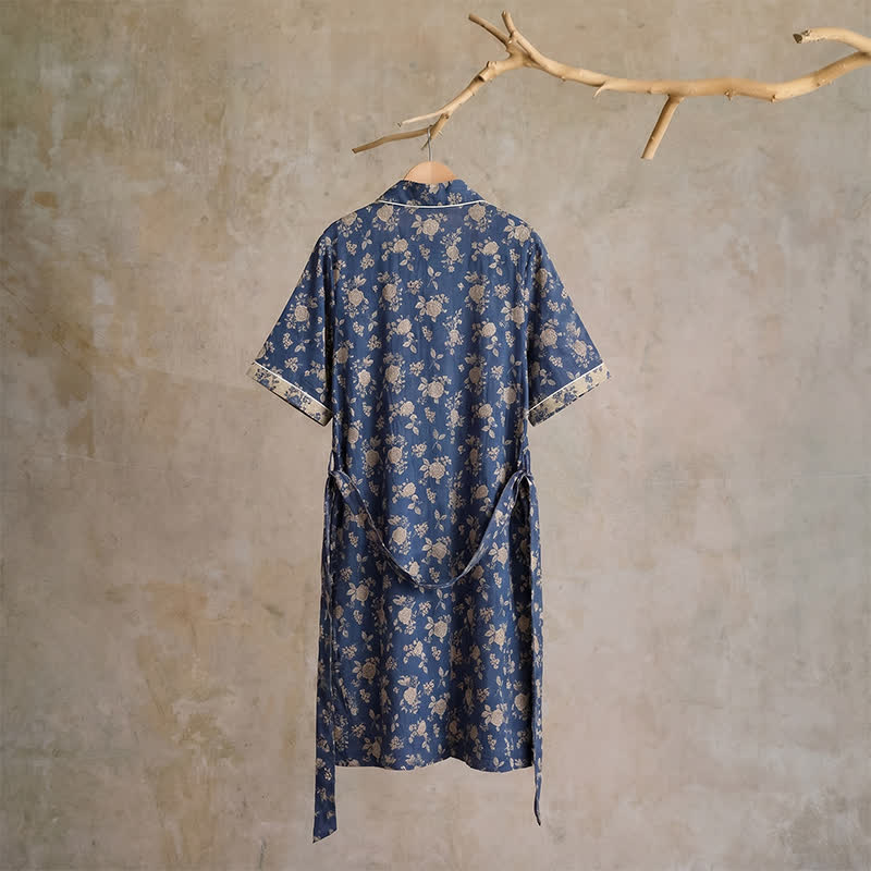 Kimono vintage bleu indigo à motif floral Ownkoti - image 1