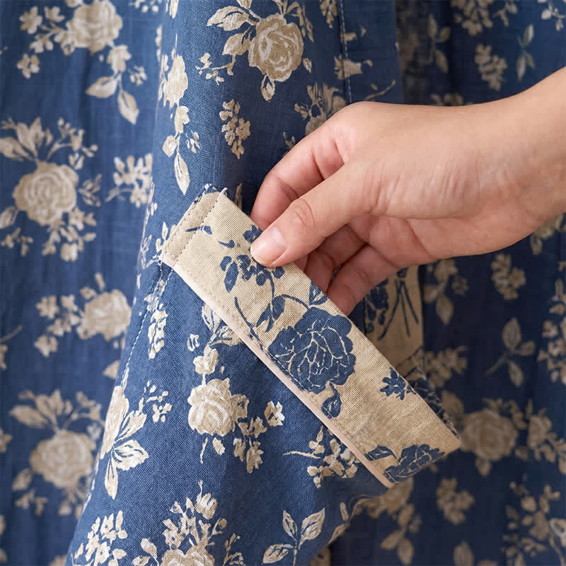Kimono vintage bleu indigo à motif floral Ownkoti - image 6