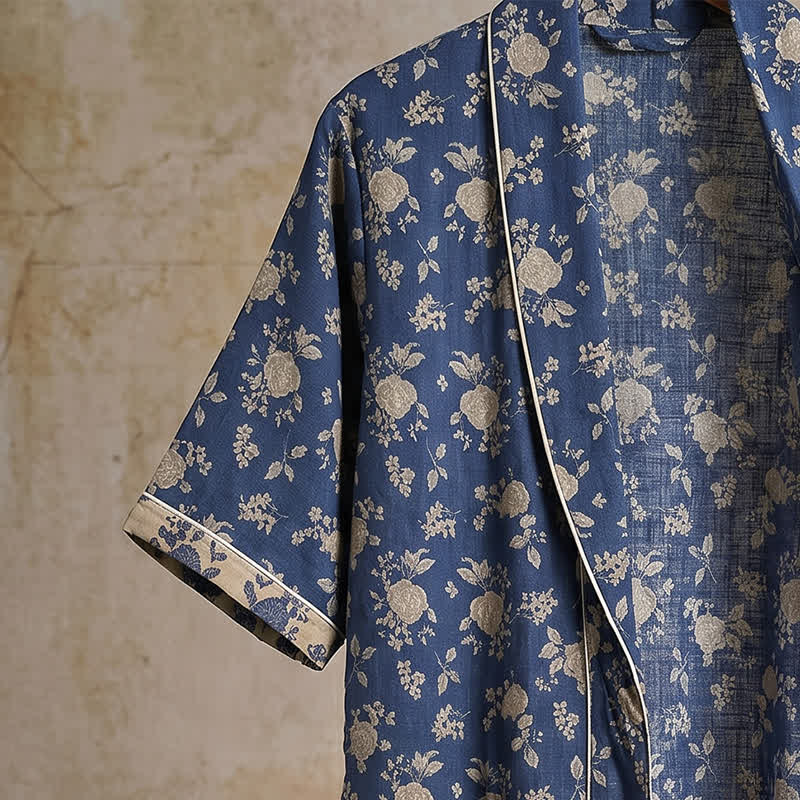 Kimono vintage bleu indigo à motif floral Ownkoti - image 3