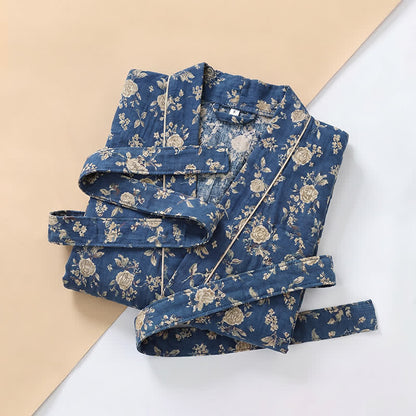 Kimono vintage bleu indigo à motif floral Ownkoti - image 8