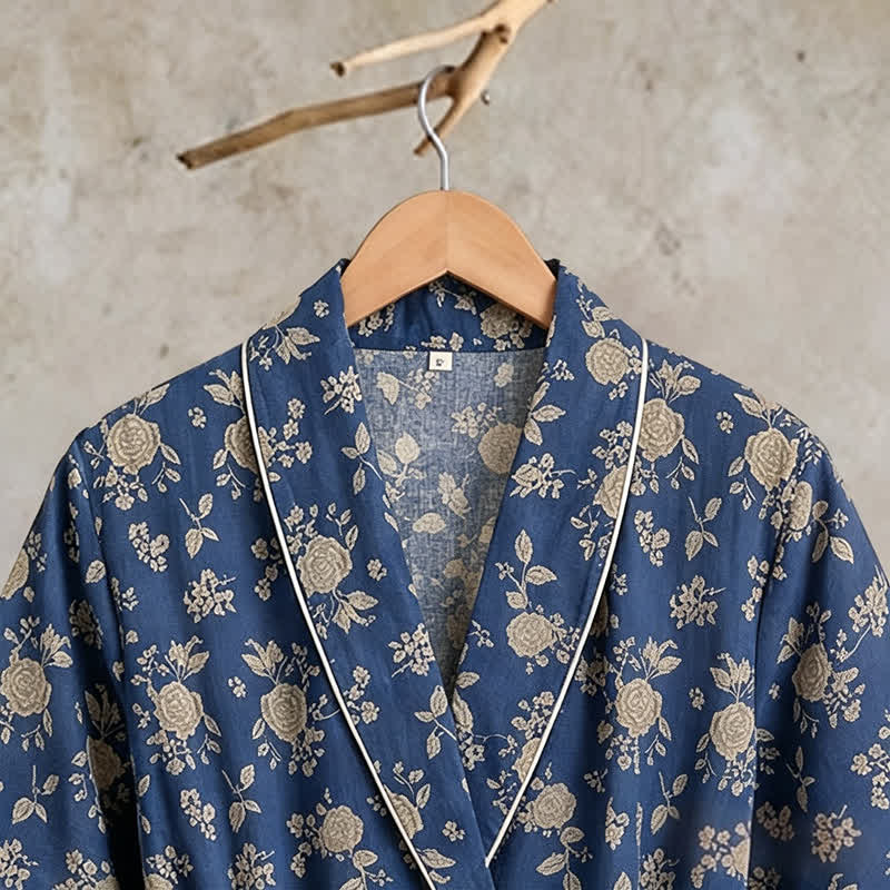 Kimono vintage bleu indigo à motif floral Ownkoti - image 4