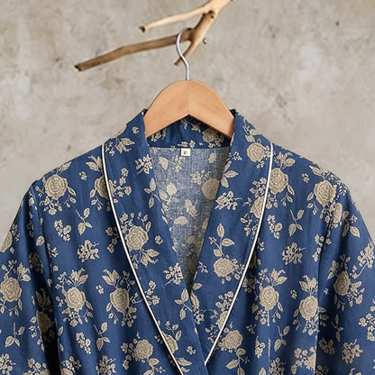 Kimono vintage bleu indigo à motif floral Ownkoti - image 4