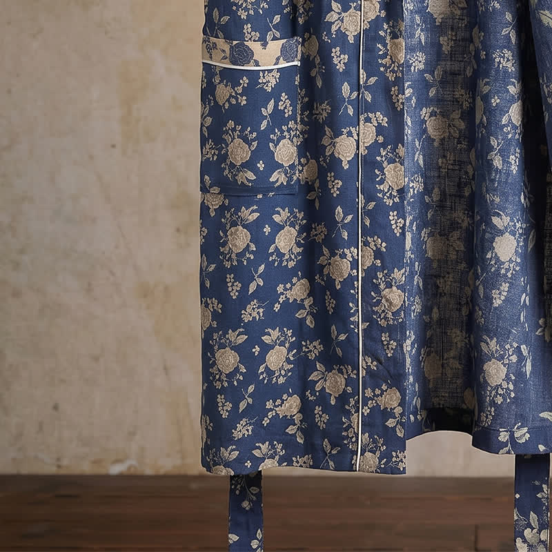 Kimono vintage bleu indigo à motif floral Ownkoti - image 5